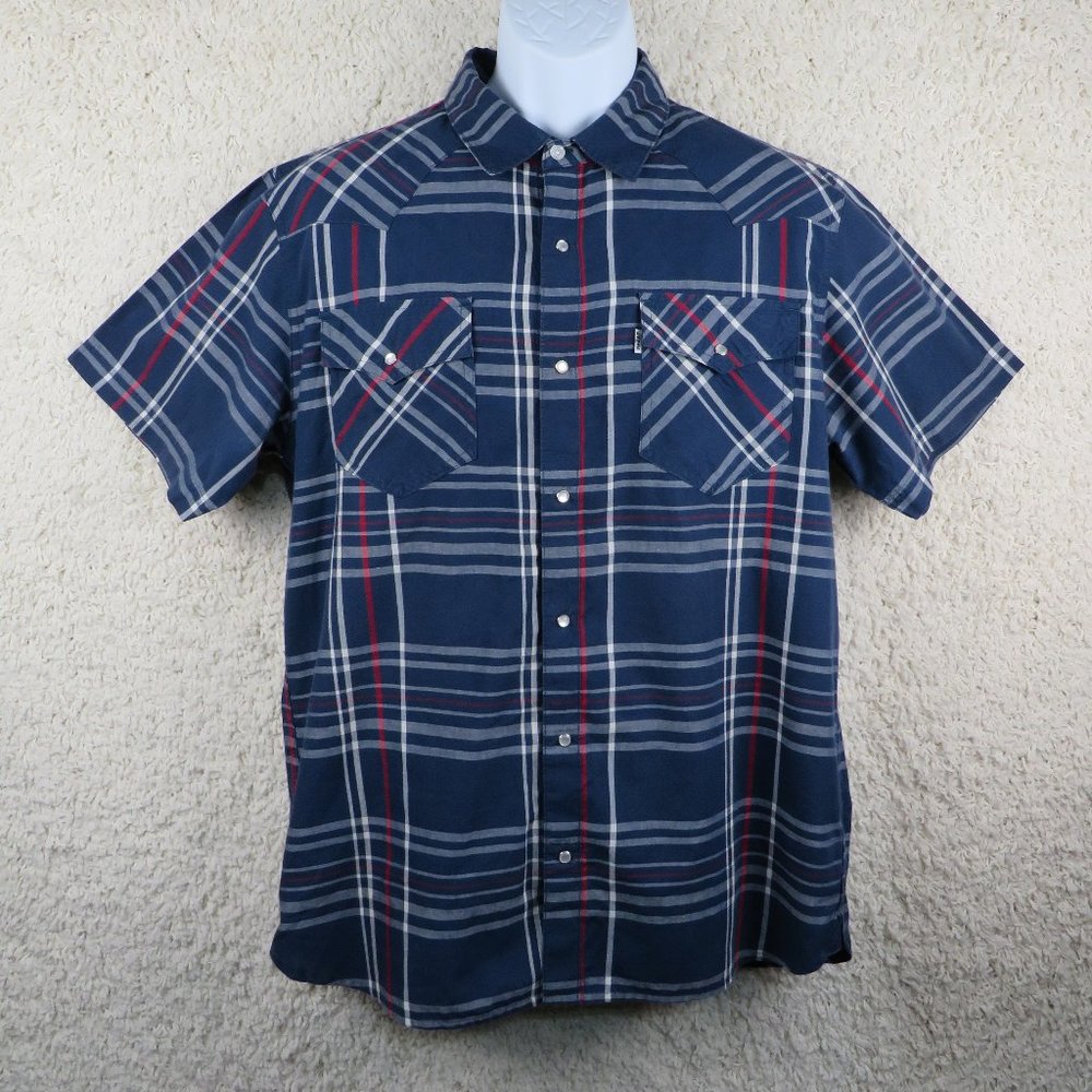 Levi's* Men's Short Sleeve Button Down Curved Hem Pocket Chest Shirt~ Size Large